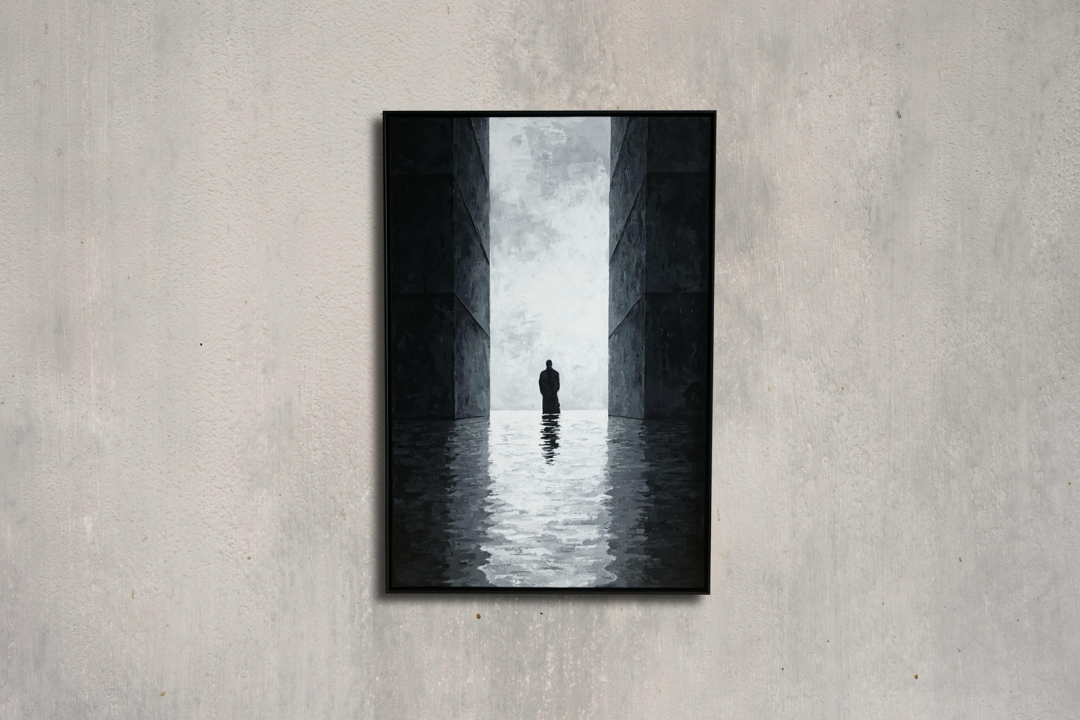 Large monumental painting Return by Marco Bane - Dark Abstract Realism for minimalist brutalist architecture.